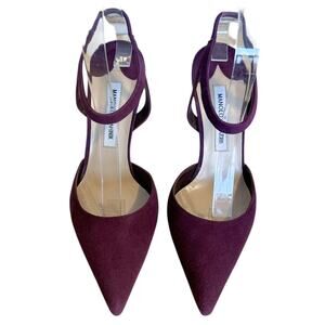 Manolo Blahnik Minis Purple Suede Slingback Pointed Toe High Heel Pump 38